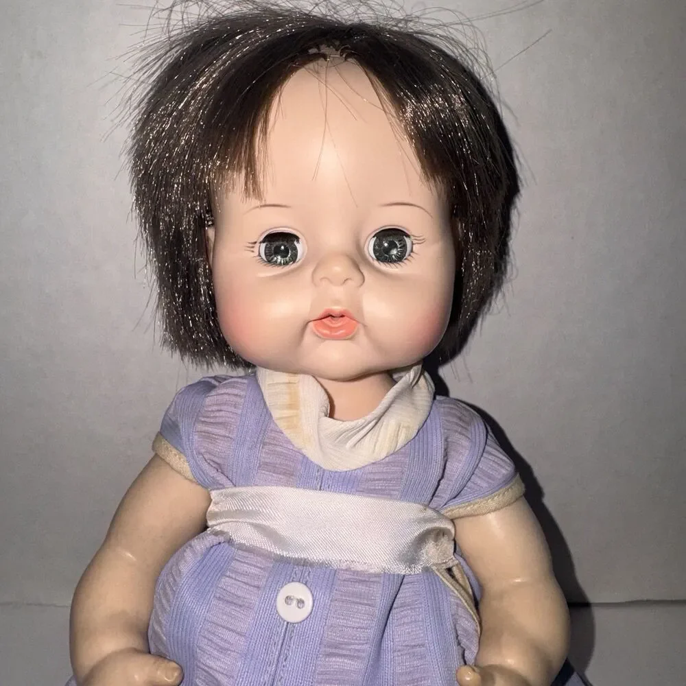 Vintage Madame Alexander 1965 Baby Doll 12” Brunette Sleep Eyes Dress